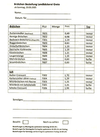 Brötchenbestellung